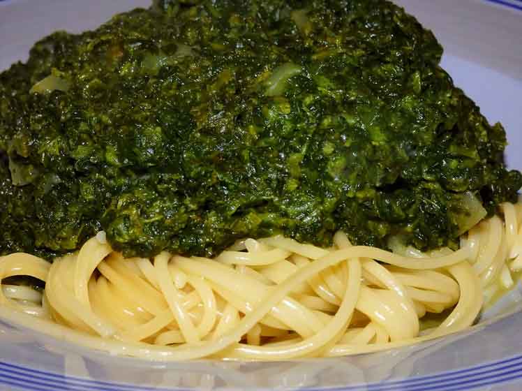 Spaghetti met Spienazie en Champignons